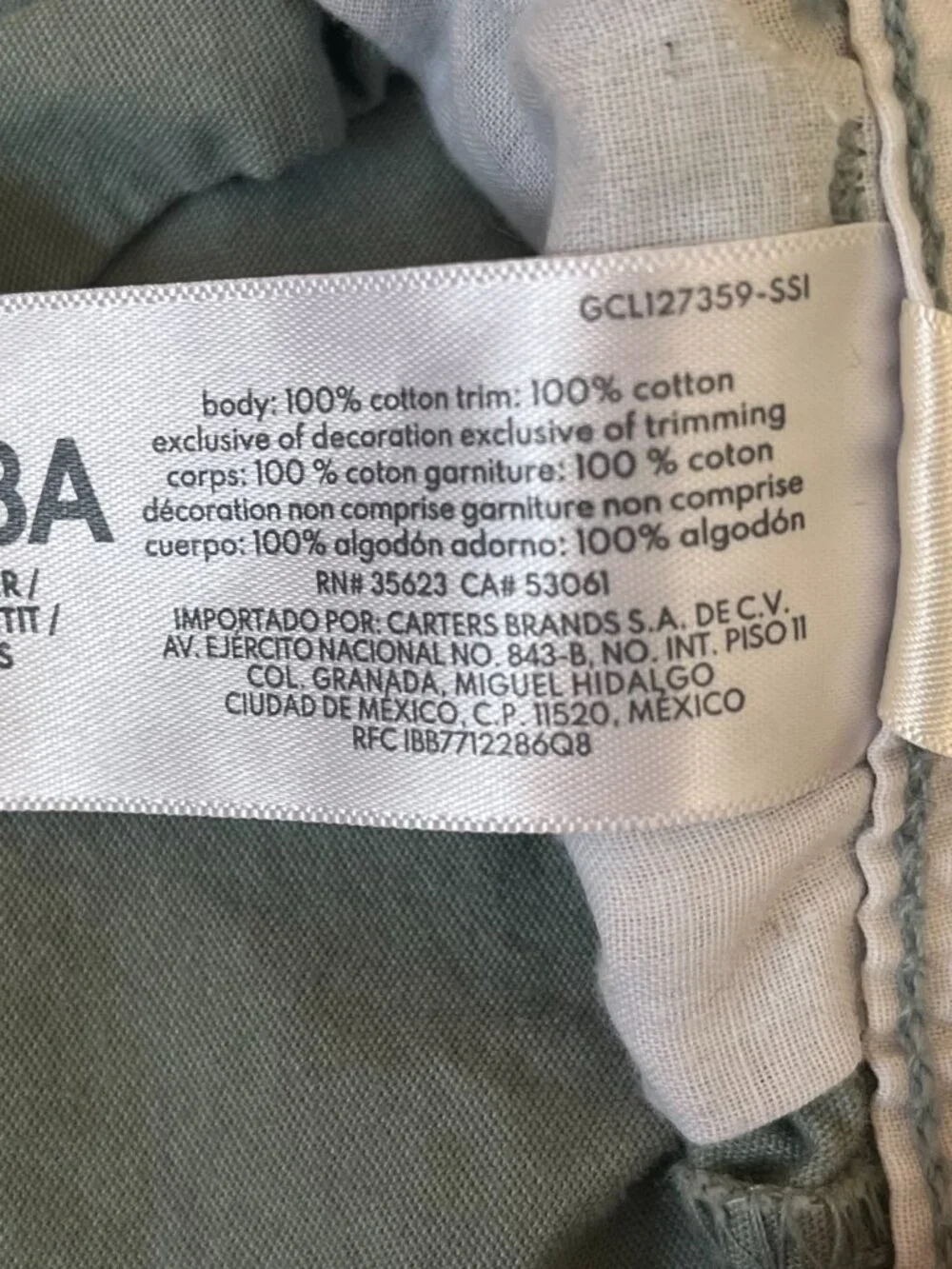 Oshkosh B'Gosh Youth Unisex 100% Cotton Green Overalls Plaid Lining Size 3T